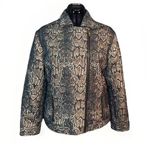 Chico's Size 2/Large Gold Bronze Black Metallic Moto Jacket Snakeskin Motorcycle